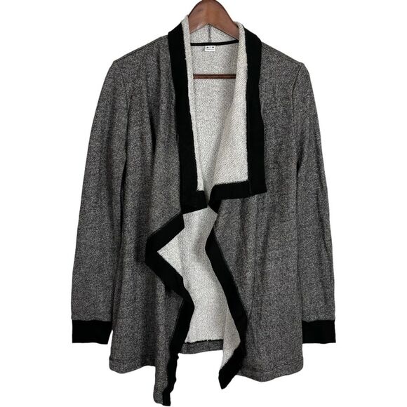 Three Dots Terry Gray Black Long Sleeve Open Front Cardigan Sweater Medium - Picture 2 of 5